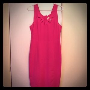 Fervour Hot Pink Pencil Dress w/ Latticed Neckline